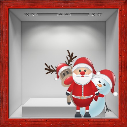 Santa, Snowman and Deer Αυτοκόλλητο Βιτρίνας