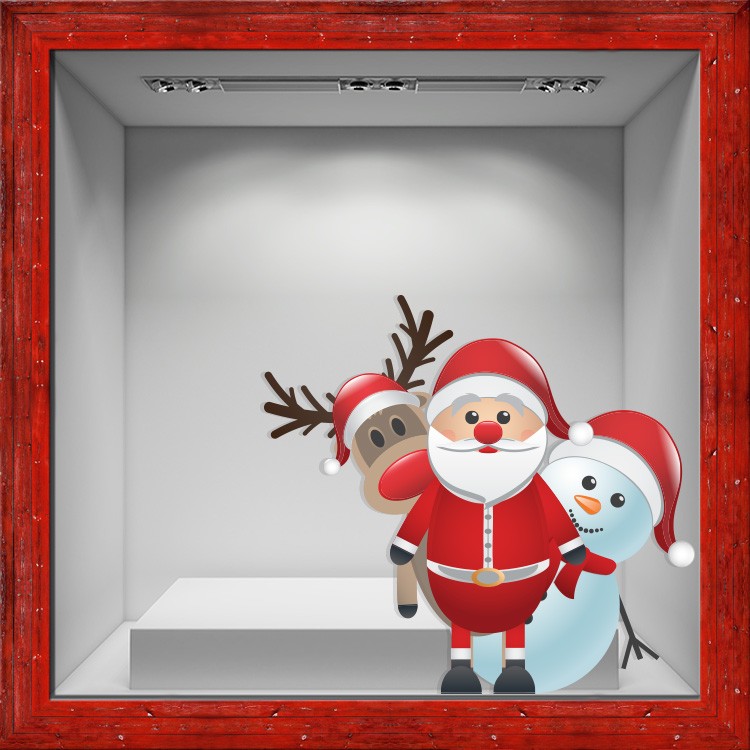 Αυτοκόλλητο Βιτρίνας Santa, Snowman and Deer