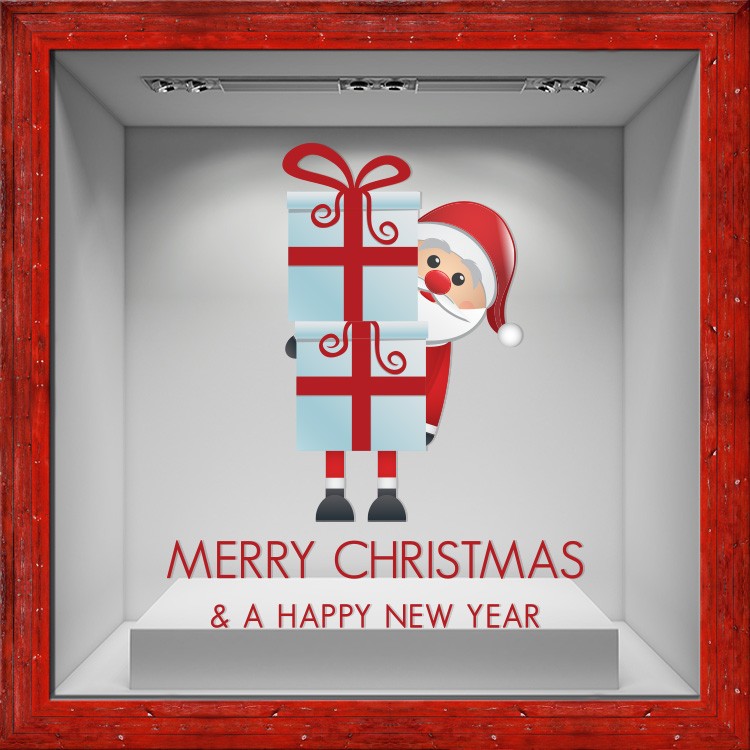 Αυτοκόλλητο Βιτρίνας Santa Claus with Gifts