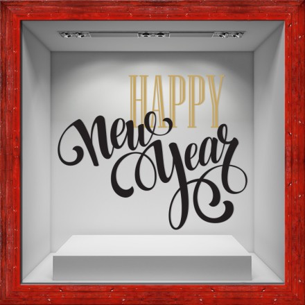 Happy New Year Gold-Black Αυτοκόλλητο Βιτρίνας