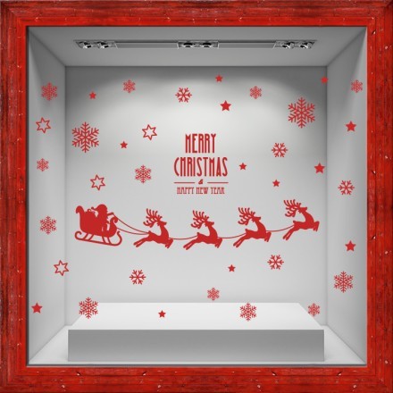 Merry Christmas! & red snowflakes Αυτοκόλλητο Βιτρίνας
