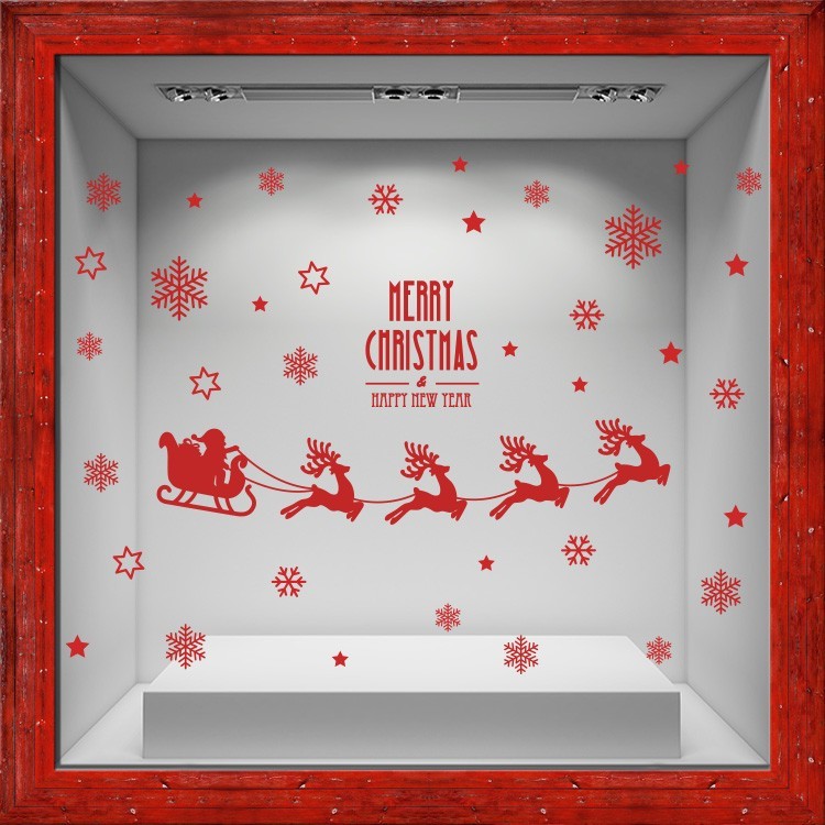 Αυτοκόλλητο Βιτρίνας Merry Christmas! & red snowflakes