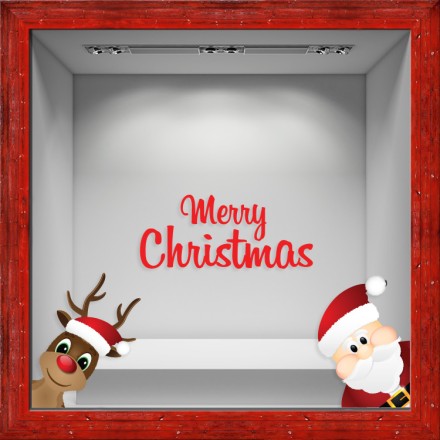 Santa Claus & Deer Αυτοκόλλητο Βιτρίνας