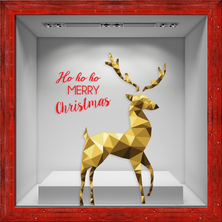 Αυτοκόλλητο Βιτρίνας Ho Ho Ho Gold Deer