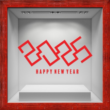 HNY 2025 Red Αυτοκόλλητο Βιτρίνας