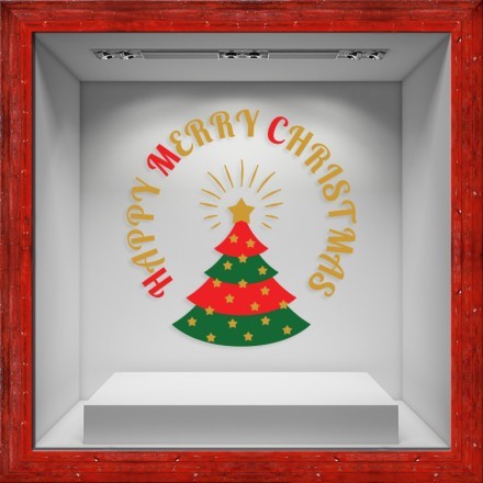 Red-Green-Gold Christmas Tree Αυτοκόλλητο Βιτρίνας