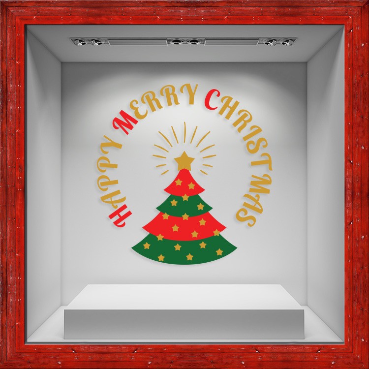 Αυτοκόλλητο Βιτρίνας Red-Green-Gold Christmas Tree