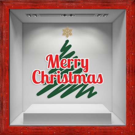 Merry Christmas Red-Green Tree Αυτοκόλλητο Βιτρίνας