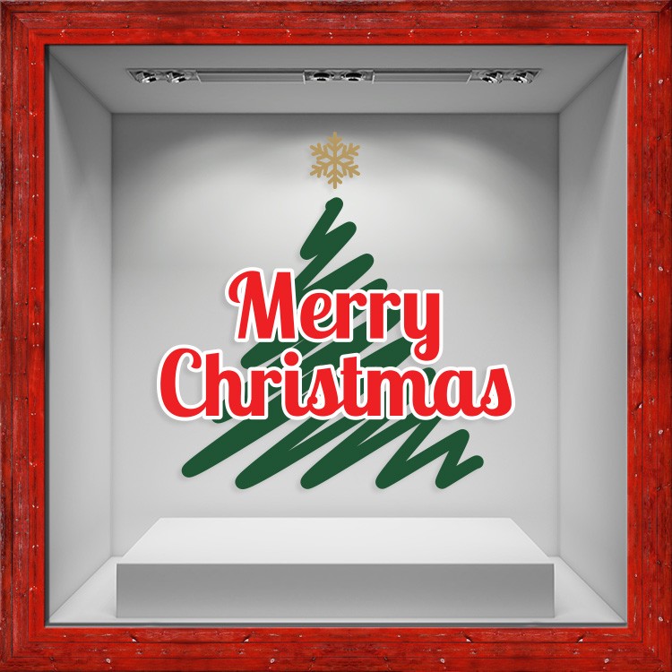 Αυτοκόλλητο Βιτρίνας Merry Christmas Red-Green Tree