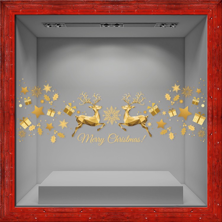 Αυτοκόλλητο Βιτρίνας Gold Deers with Stars