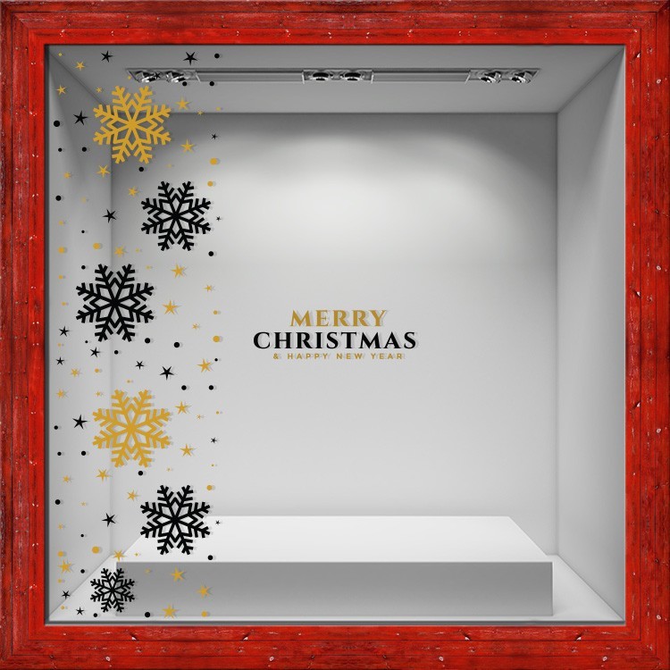 Αυτοκόλλητο Βιτρίνας Merry Christmas - Stars & Snowflakes