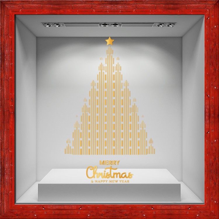 Αυτοκόλλητο Βιτρίνας Gold Christmas Tree