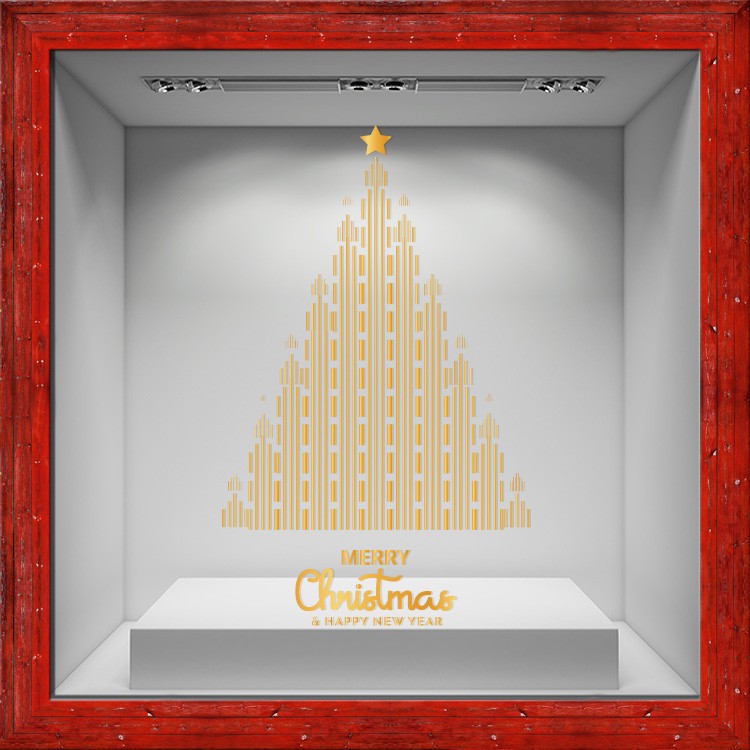 Αυτοκόλλητο Βιτρίνας Golden Christmas Tree