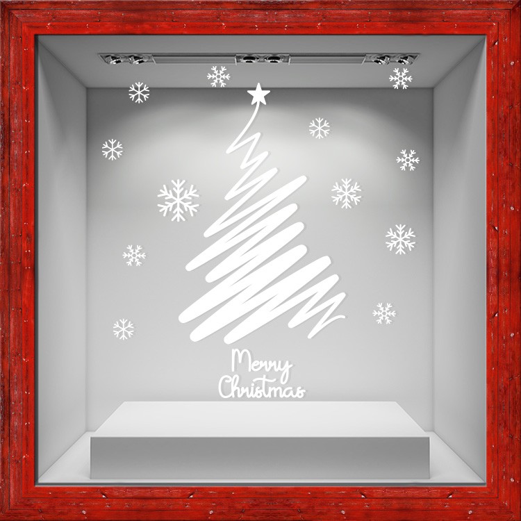 Αυτοκόλλητο Βιτρίνας Line Merry Christmas Tree