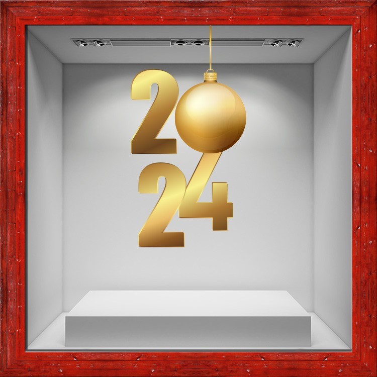 Αυτοκόλλητο Βιτρίνας New Year 2024 Gold