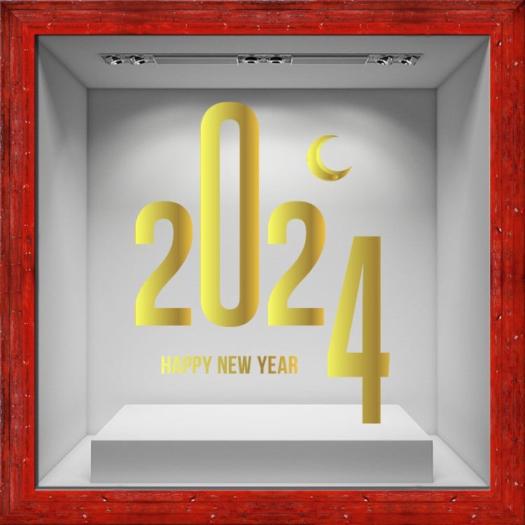 Αυτοκόλλητο Βιτρίνας Happy New Year 2024 Moon
