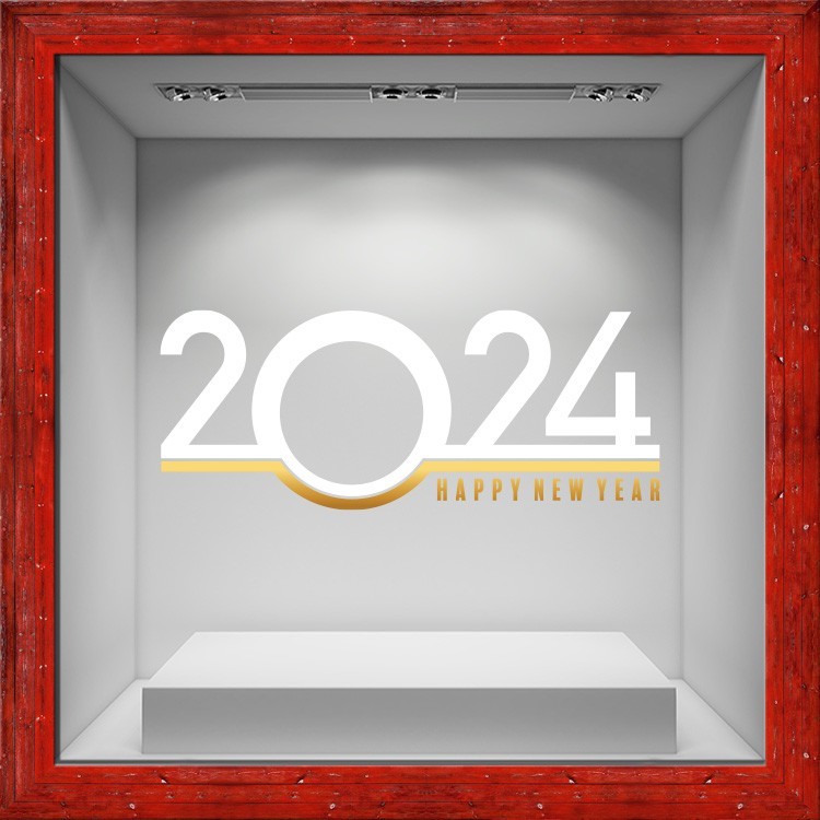 Αυτοκόλλητο Βιτρίνας 2024 Κύκλος Άσπρο & Χρυσό