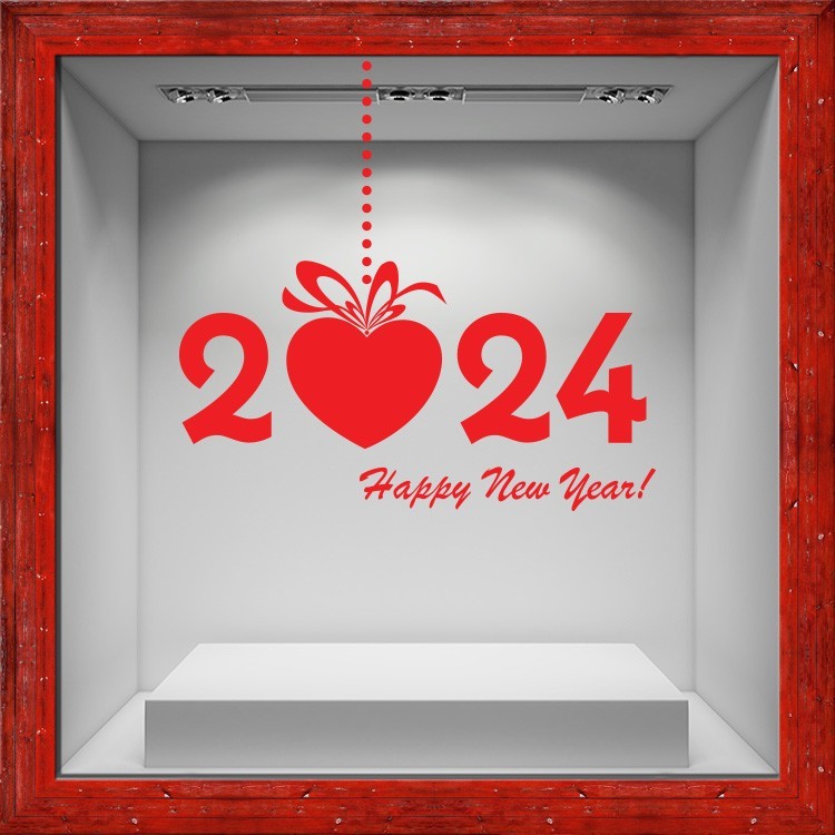 Αυτοκόλλητο Βιτρίνας Happy New Year 2024 Heart