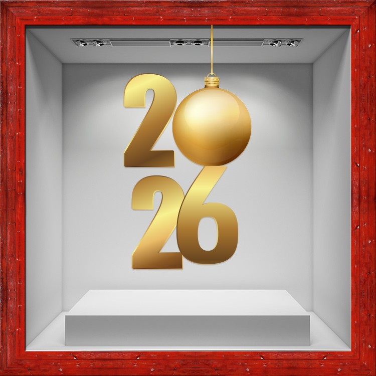 Αυτοκόλλητο Βιτρίνας New Year 2026 Gold