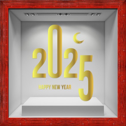 Happy New Year 2025 Moon Αυτοκόλλητο Βιτρίνας