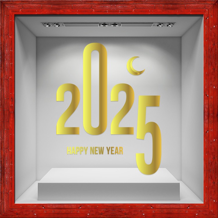 Αυτοκόλλητο Βιτρίνας Happy New Year 2025 Moon