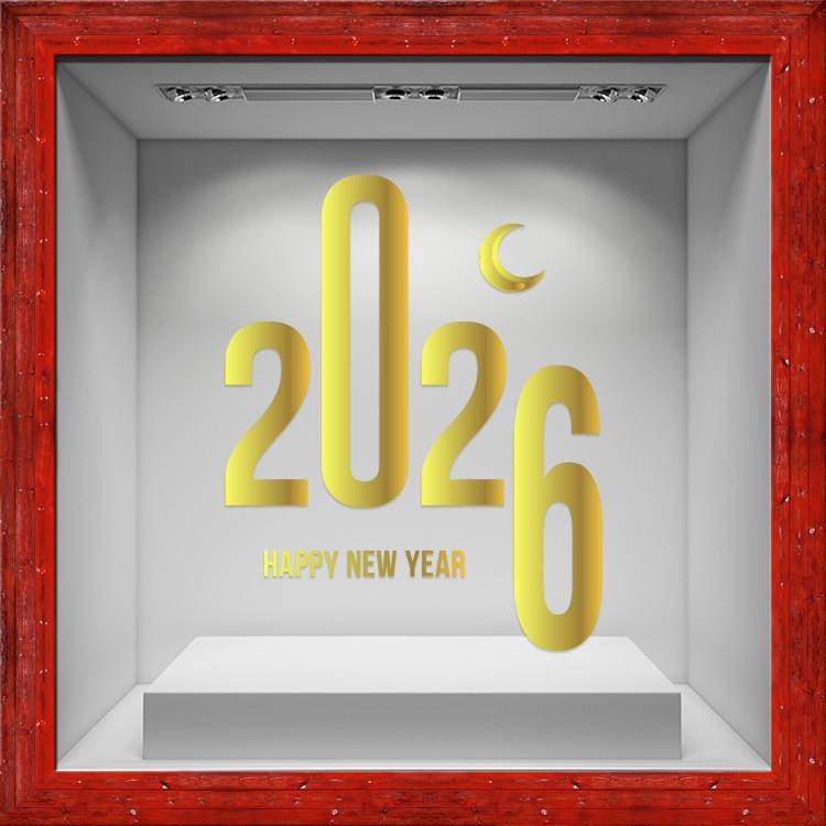 Αυτοκόλλητο Βιτρίνας Happy New Year 2026 Moon