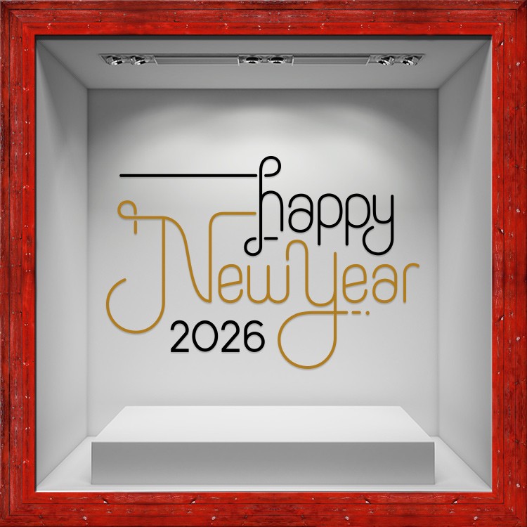 Αυτοκόλλητο Βιτρίνας Happy New Year - Black & Gold
