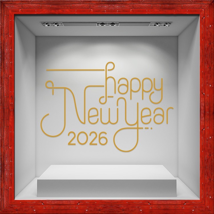 Αυτοκόλλητο Βιτρίνας Happy New Year - Καλλιγραφικό