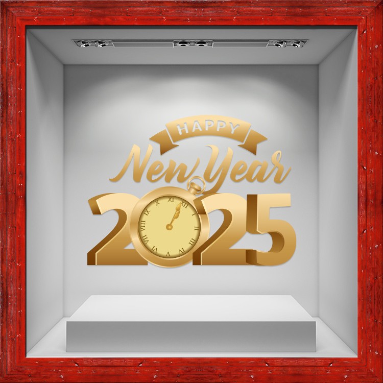 Αυτοκόλλητο Βιτρίνας Gold Christmas Clock