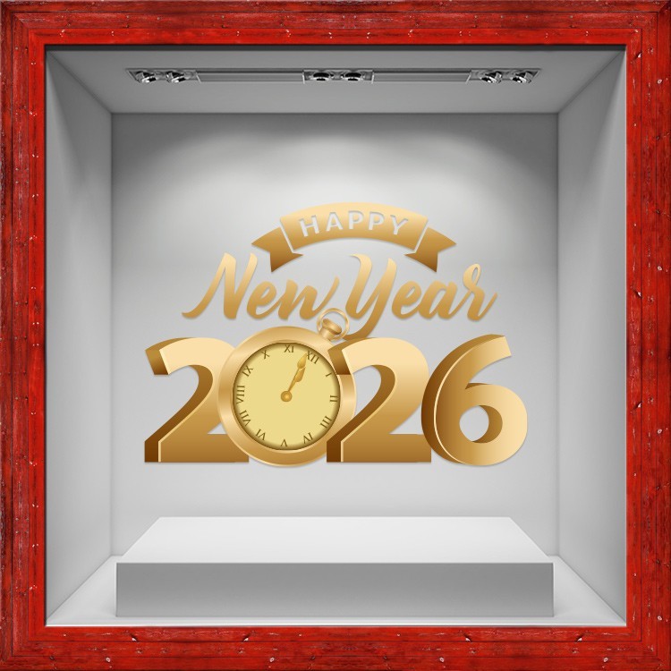 Αυτοκόλλητο Βιτρίνας Gold Christmas Clock