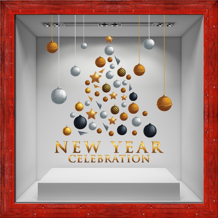 Αυτοκόλλητο Βιτρίνας New Year Ornaments