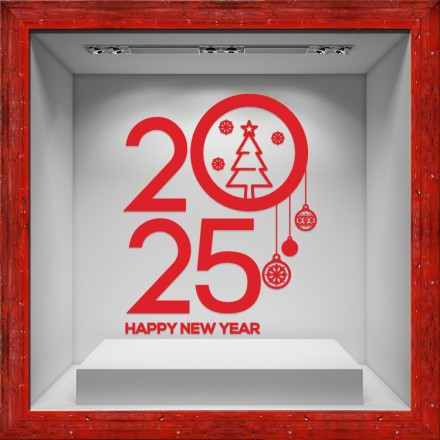Red Christmas Tree 2025 Αυτοκόλλητο Βιτρίνας