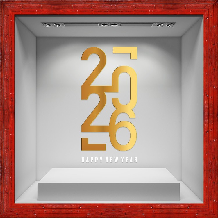 Αυτοκόλλητο Βιτρίνας 2026 Χρυσό & Άσπρο