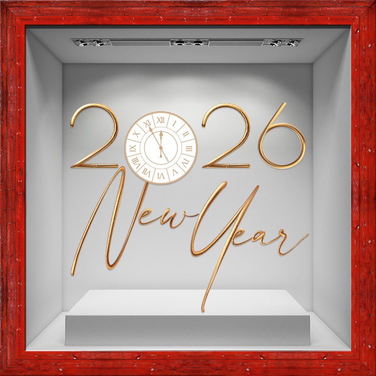 Αυτοκόλλητο Βιτρίνας 2026 Χρυσό Ρολόι