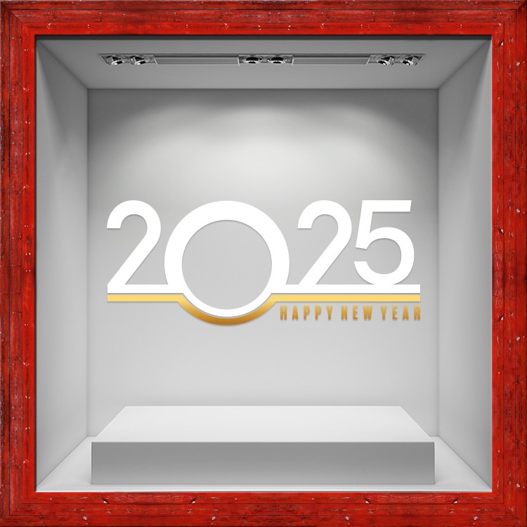 Αυτοκόλλητο Βιτρίνας 2025 Κύκλος Άσπρο & Χρυσό