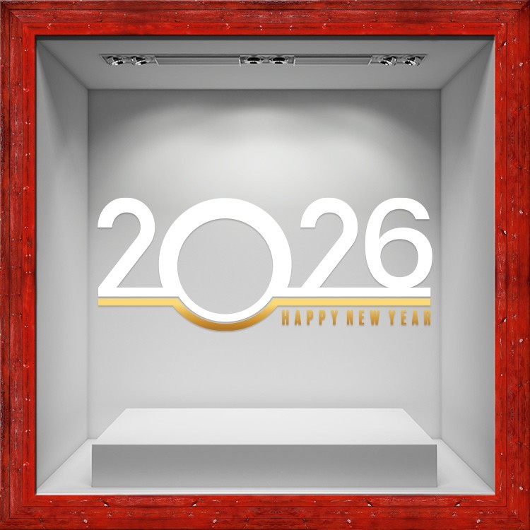 Αυτοκόλλητο Βιτρίνας 2026 Κύκλος Άσπρο & Χρυσό
