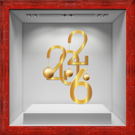 2026 - Χρυσές Χριστουγεννιάτικες Μπάλες Αυτοκόλλητο Βιτρίνας