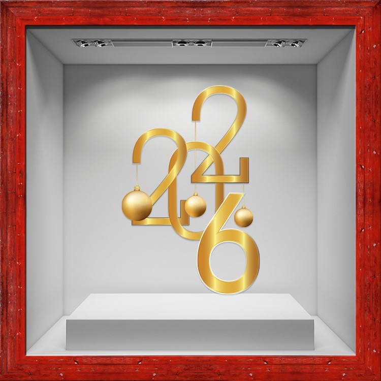 Αυτοκόλλητο Βιτρίνας 2026 - Χρυσές Χριστουγεννιάτικες Μπάλες