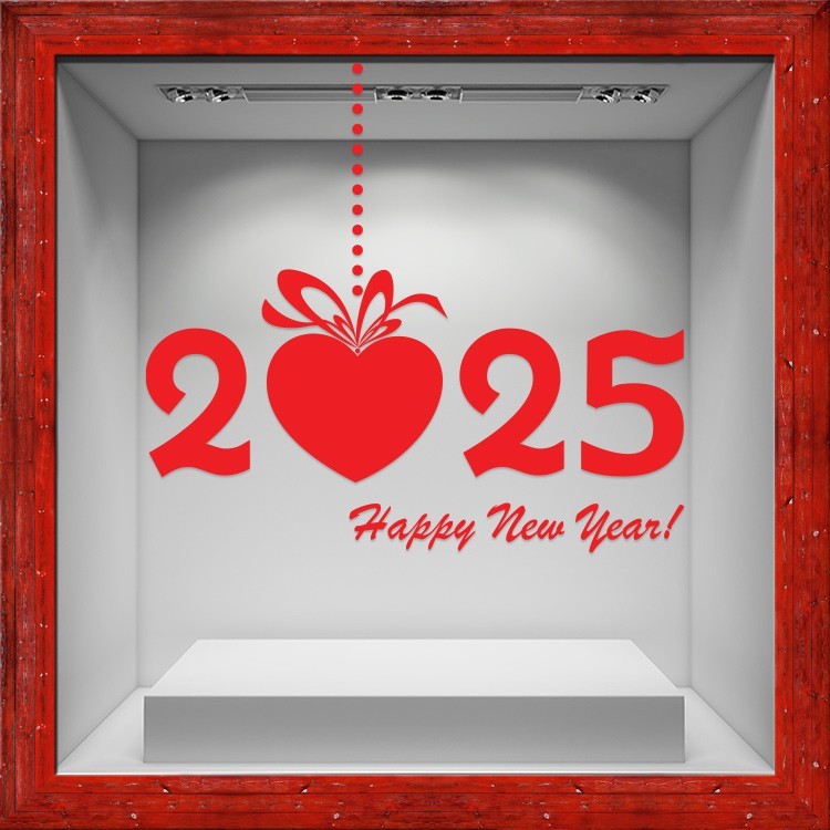 Αυτοκόλλητο Βιτρίνας Happy New Year 2025 Heart