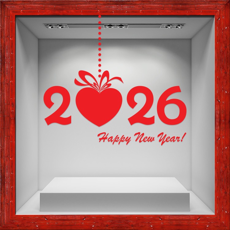 Αυτοκόλλητο Βιτρίνας Happy New Year 2026 Heart