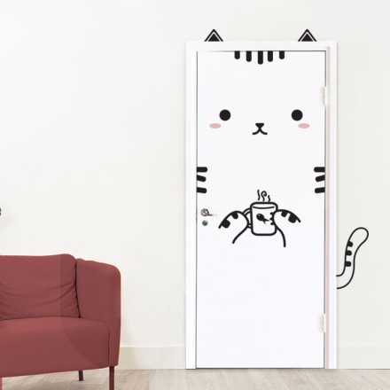 Cat Drinking Αυτοκόλλητο Πόρτας