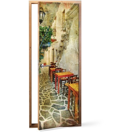 Ελληνικές ταβέρνες, σε στυλ ζωγραφικής Αυτοκόλλητο Πόρτας