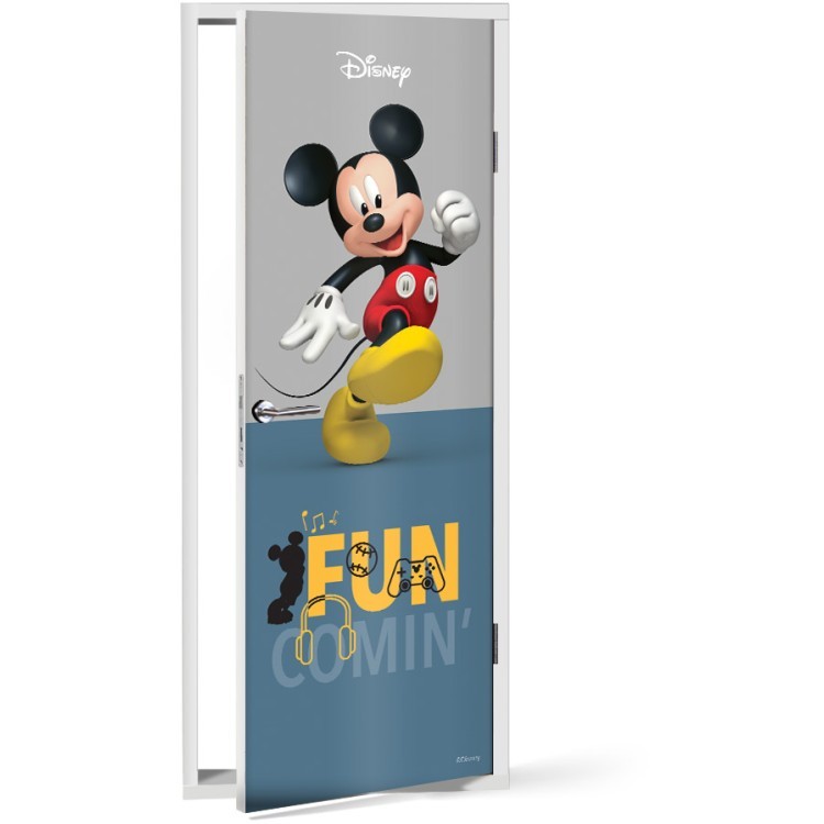 Αυτοκόλλητο Πόρτας Fun Comin' , Mickey Mouse!