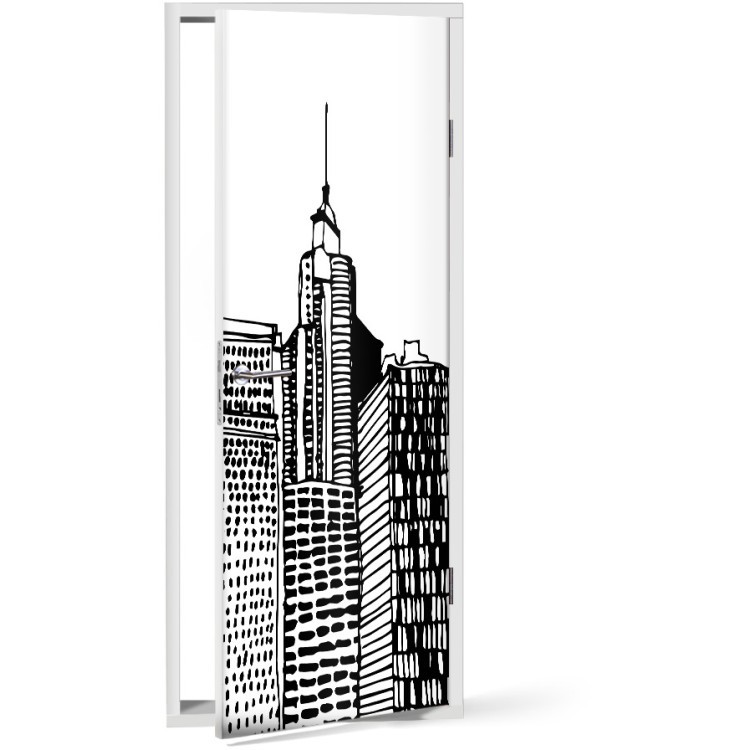 Αυτοκόλλητο Πόρτας Ζωγραφιά με ουρανοξύστες