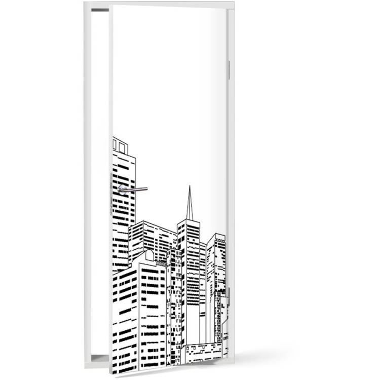 Αυτοκόλλητο Πόρτας Σκίτσο με ουρανοξύστες