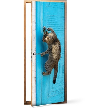 Γάτα φόντο μπλε Αυτοκόλλητο Πόρτας