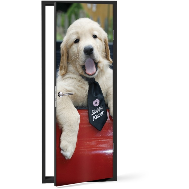 Αυτοκόλλητο Πόρτας Σκύλος με γραβάτα