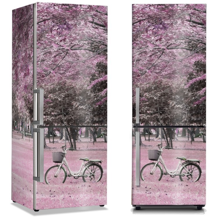 Αυτοκόλλητο Ψυγείου Ποδήλατο κάτω από τα ροζ φύση