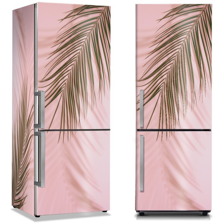 Αυτοκόλλητο Ψυγείου Φύλλα φοίνικα στον ροζ τοίχο
