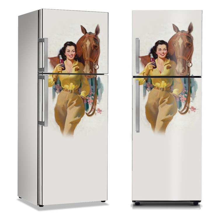 Αυτοκόλλητο Ψυγείου Γυναίκα με άλογο